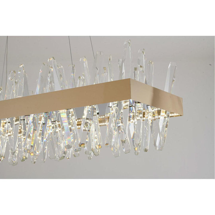 LED Gold Rectangular Frame with Clear Crystal Rod Linear Chandelier - LV LIGHTING