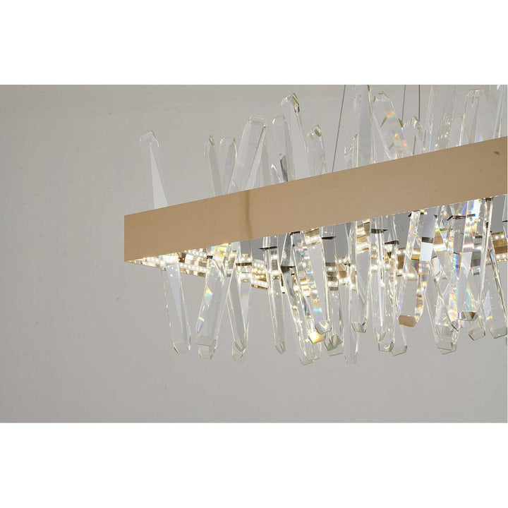 LED Gold Rectangular Frame with Clear Crystal Rod Linear Chandelier - LV LIGHTING