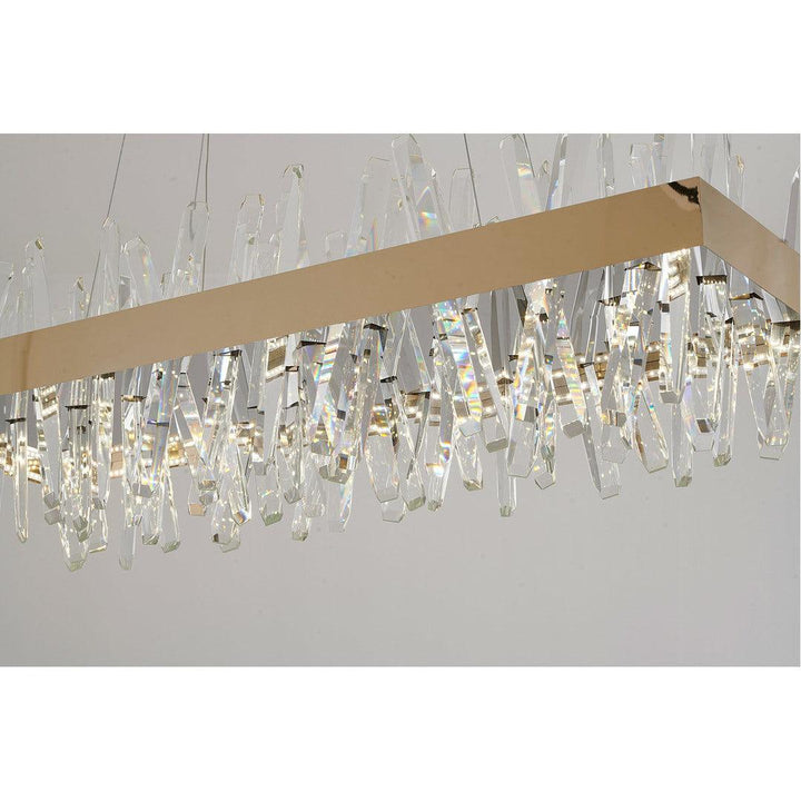 LED Gold Rectangular Frame with Clear Crystal Rod Linear Chandelier - LV LIGHTING