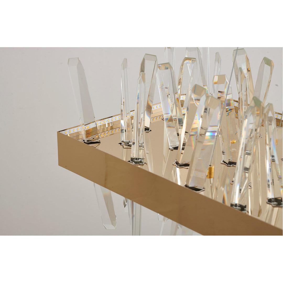 LED Gold Rectangular Frame with Clear Crystal Rod Linear Chandelier - LV LIGHTING
