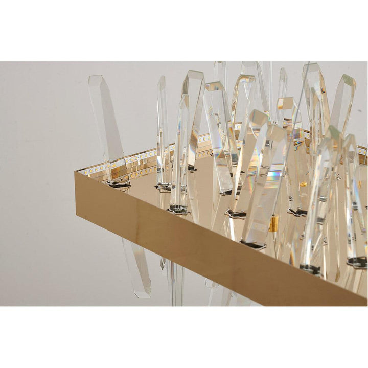 LED Gold Rectangular Frame with Clear Crystal Rod Linear Chandelier - LV LIGHTING