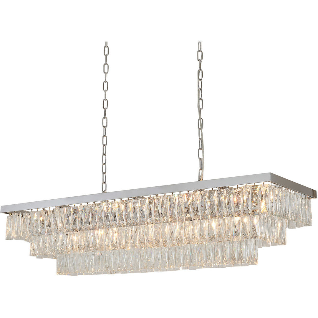 Steel Rectangular Frame with Clear Crystal Linear Chandelier in Chrome by Bethel