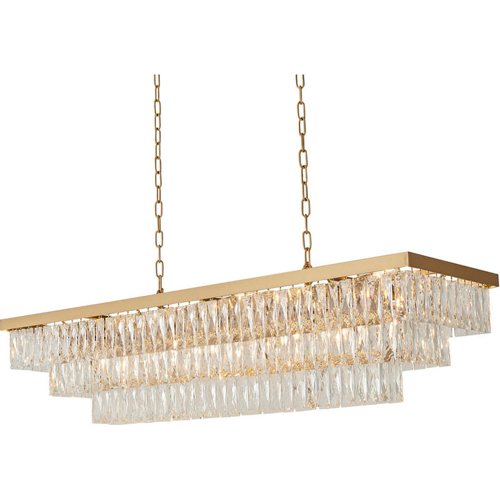 Steel Rectangular Frame with Clear Crystal Linear Chandelier in Gold by Bethel