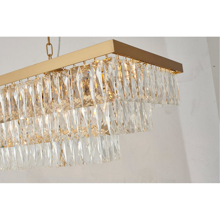 Steel Rectangular Frame with Clear Crystal Linear Chandelier by Bethel - view 4