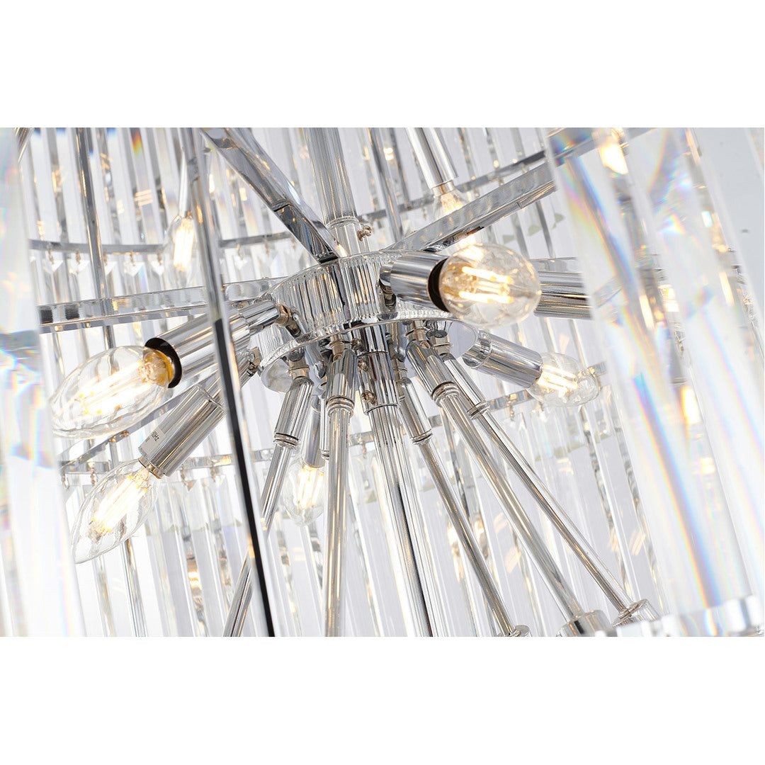 Steel Round Frame with Clear Crystal Rod Chandelier