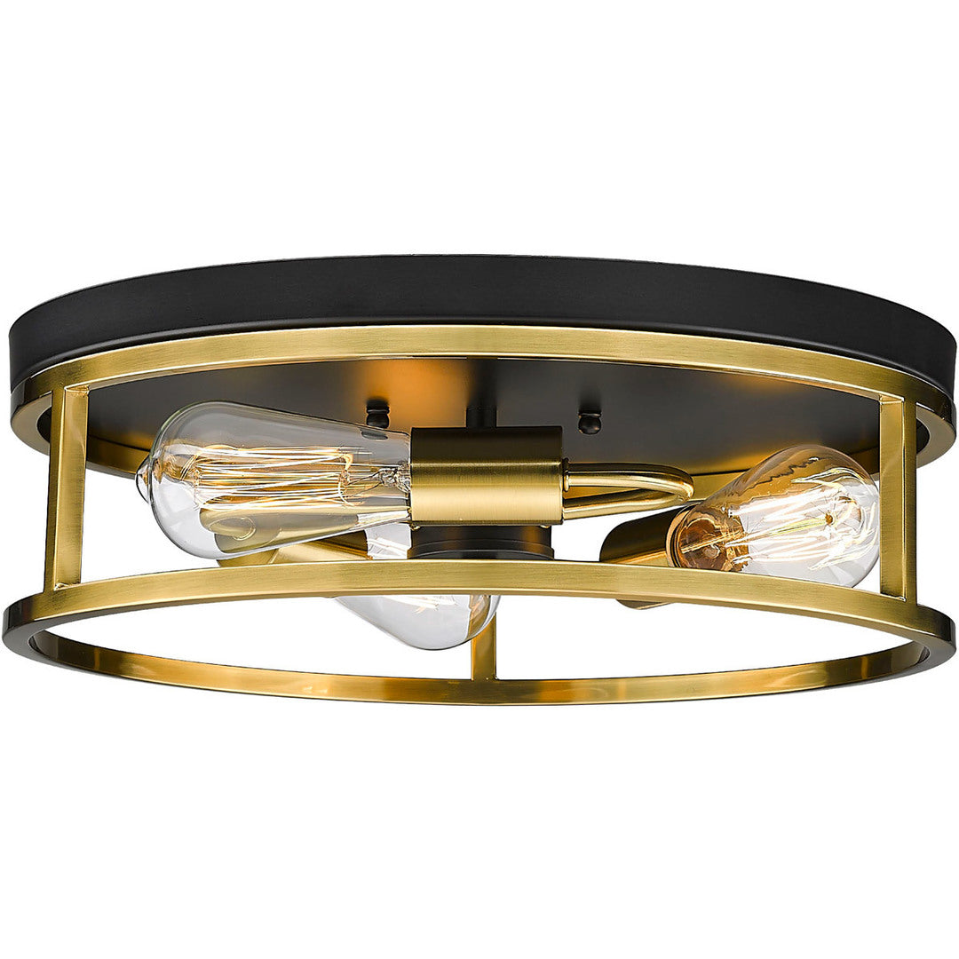 Steel Round Open Air Frame Flush Mount in Black with Gold by Bethel