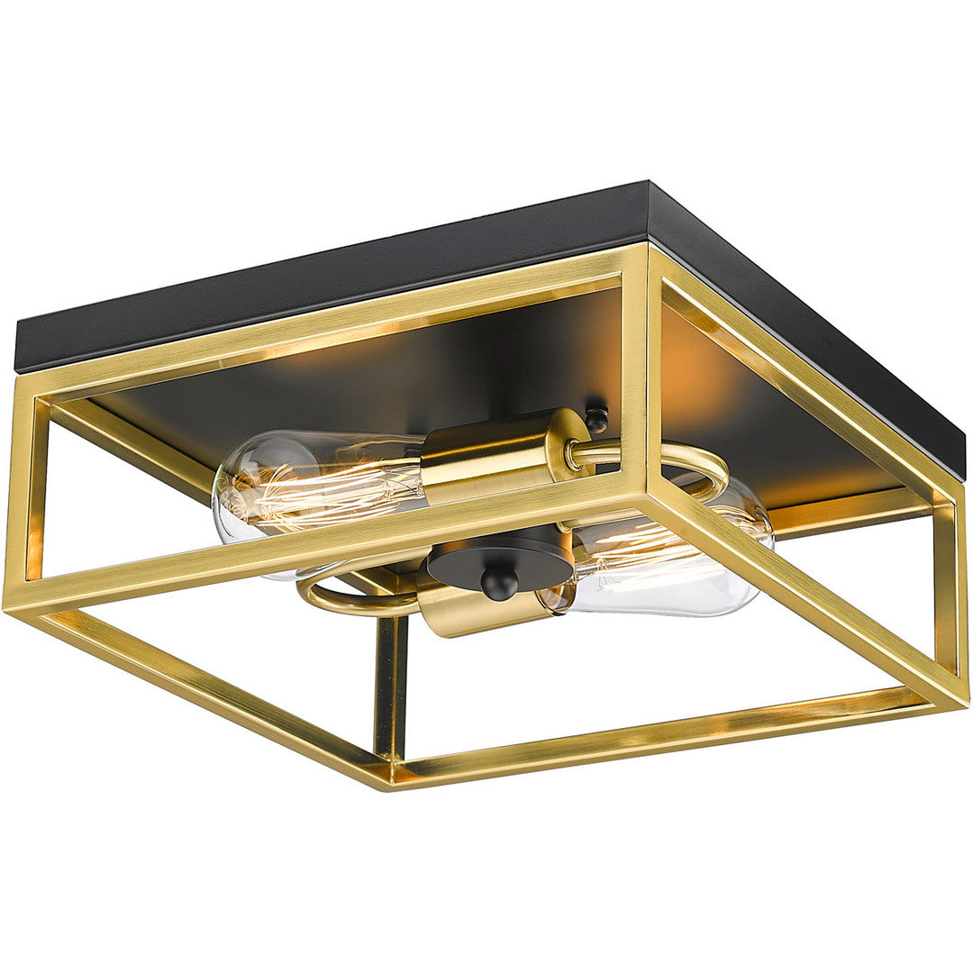 Steel Square Open Air Frame Flush Mount in Black with Gold by Bethel