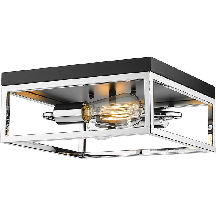 Steel Square Open Air Frame Flush Mount in Black with Chrome by Bethel