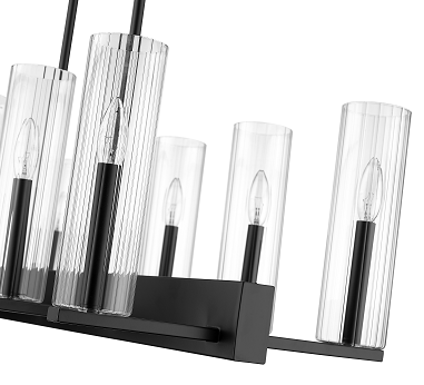 Steel Frame with Clear Cylindrical Glass Shade Linear Chandelier