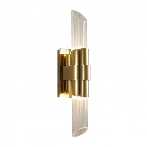 Gold Frame with Clear Cylindrical Ribbed Glass Shade Wall Sconce - LV LIGHTING