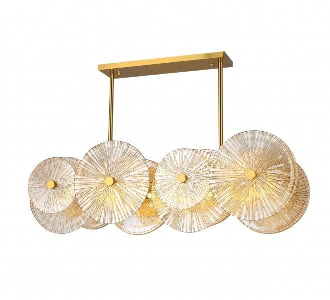Brass Frame with Clear and Amber Petal Glass Shade Linear Chandelier - LV LIGHTING