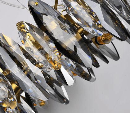 Brass Frame with Clear and Smoke Crystal Chandelier - LV LIGHTING