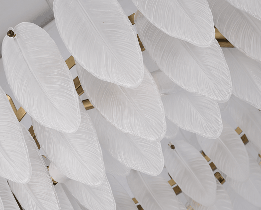 Brass Frame with Hanging Frosted White Glass Leaf Pendant / Chandelier - LV LIGHTING