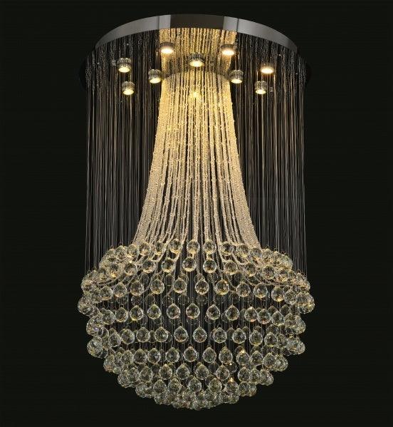 Chrome Round Frame with Clear Crystal Drop and Strand Chandelier - LV LIGHTING