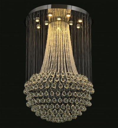 Chrome Round Frame with Clear Crystal Drop and Strand Chandelier - LV LIGHTING