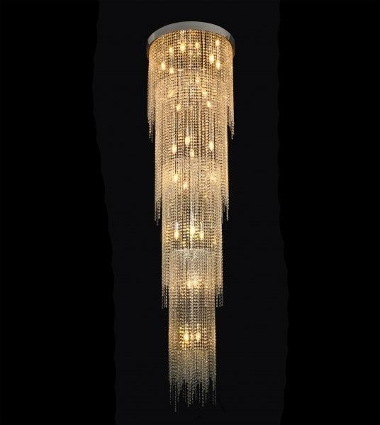 Chrome Round Frame with Clear Crystal Strand Chandelier - LV LIGHTING
