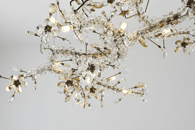 Gold Branches with Clear and Champagne Crystal Linear Chandelier - LV LIGHTING