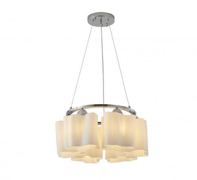 Chrome Round Frame with White Opal Glass Shade Chandelier - LV LIGHTING