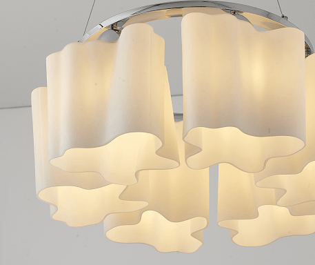Chrome Round Frame with White Opal Glass Shade Chandelier - LV LIGHTING