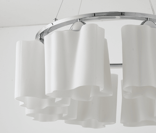 Chrome Round Frame with White Opal Glass Shade Chandelier - LV LIGHTING