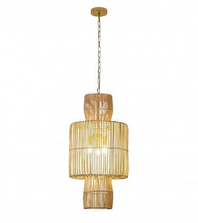 Gold Frame with Natural Vine Basket Pendant - LV LIGHTING