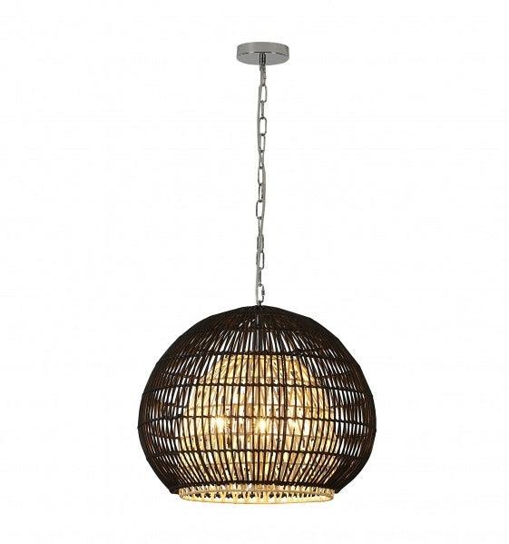 Chrome with Black and Natural Wood Vine Shade Chandelier - LV LIGHTING