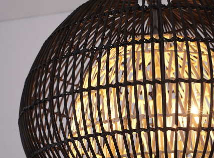 Chrome with Black and Natural Wood Vine Shade Chandelier - LV LIGHTING