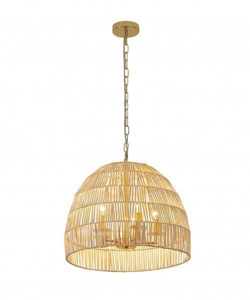 Gold with Natural Wood Vine Shade Chandelier - LV LIGHTING