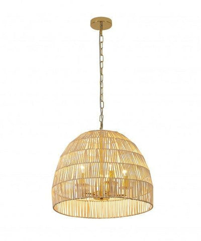 Gold with Natural Wood Vine Shade Chandelier - LV LIGHTING
