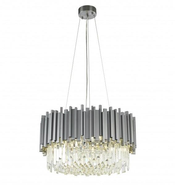 Stainless Hairline Frame with Clear Crystal Rod Diffuser Pendant / Chandelier - LV LIGHTING