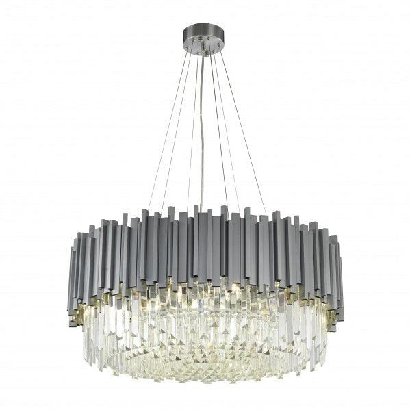 Stainless Hairline Frame with Clear Crystal Rod Diffuser Pendant / Chandelier - LV LIGHTING