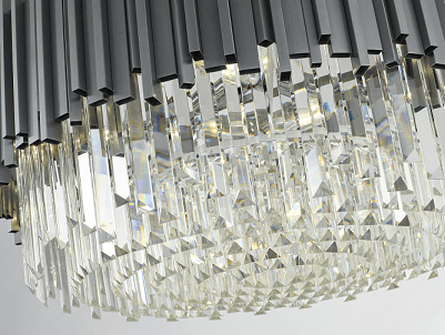 Stainless Hairline Frame with Clear Crystal Rod Diffuser Pendant / Chandelier - LV LIGHTING