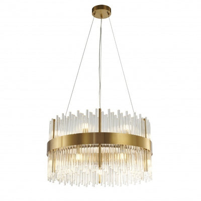 Steel Round Frame with Clear Glass Rod Diffuser Chandelier