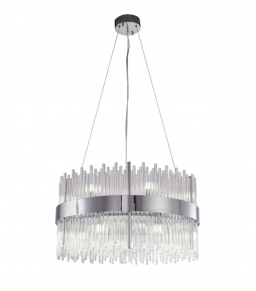 Steel Round Frame with Clear Glass Rod Diffuser Chandelier