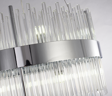 Steel Round Frame with Clear Glass Rod Diffuser Chandelier