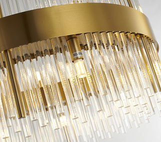 Steel Round Frame with Clear Glass Rod Diffuser Chandelier