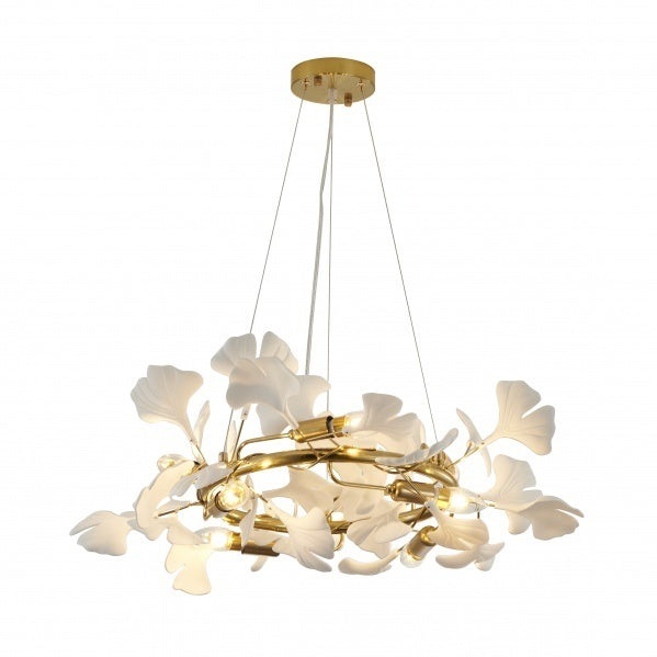 Steel Round Frame with White Acrylic Leaf Accent Chandelier