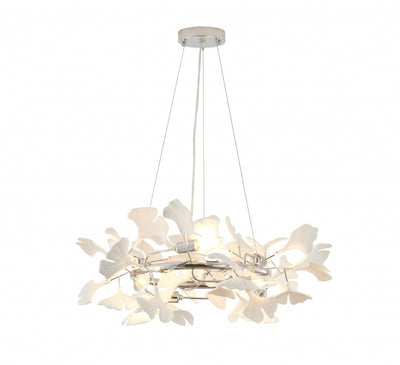 Steel Round Frame with White Acrylic Leaf Accent Chandelier
