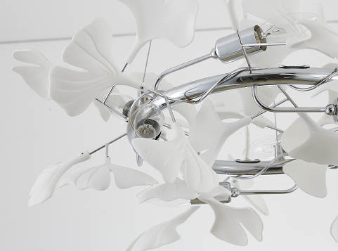 Steel Round Frame with White Acrylic Leaf Accent Chandelier