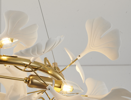 Steel Round Frame with White Acrylic Leaf Accent Chandelier