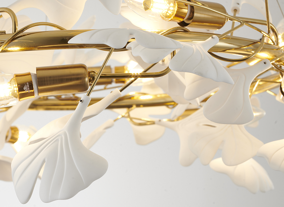 Steel Round Frame with White Acrylic Leaf Accent Chandelier
