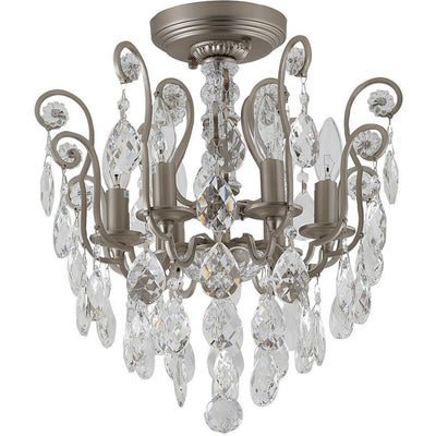 Steel Curl Arm with Clear Crystal Drop Pendant / Flush Mount Pewter - LV LIGHTING