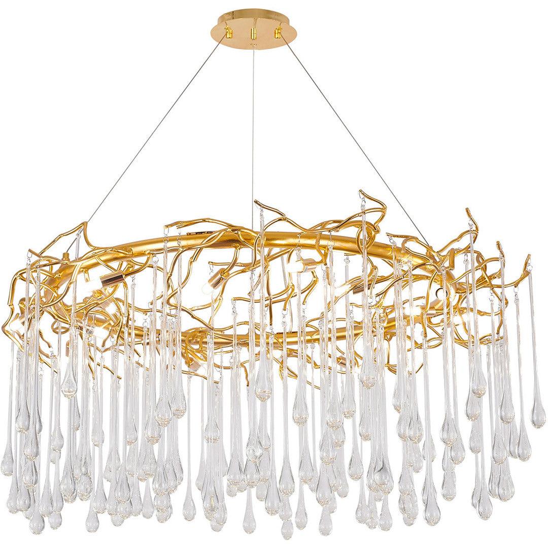 Gold Branch Ring with Clear Glass Drop Chandelier - LV LIGHTING
