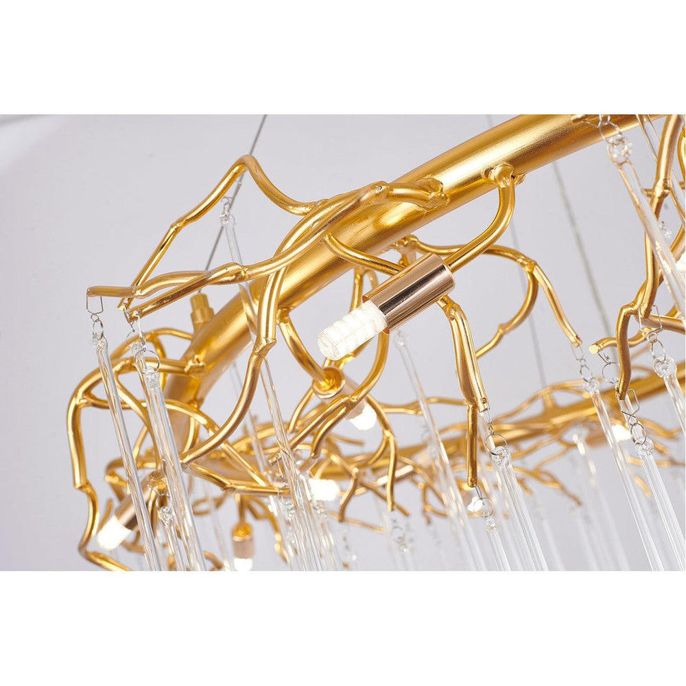 Gold Branch Ring with Clear Glass Drop Chandelier - LV LIGHTING