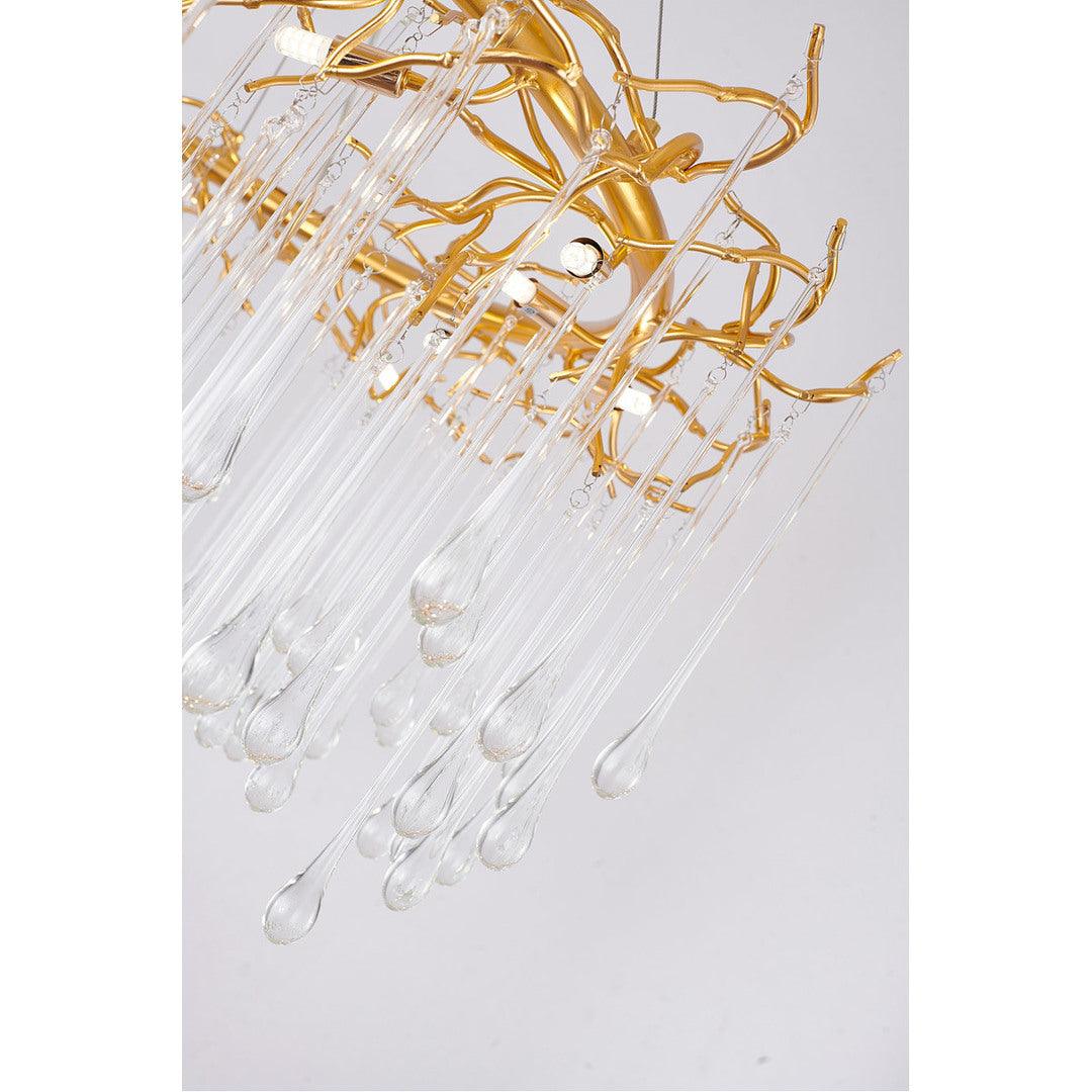 Gold Branch Ring with Clear Glass Drop Chandelier - LV LIGHTING