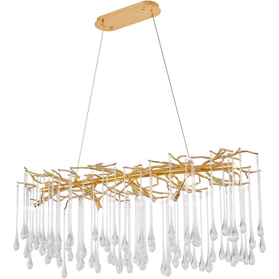 Gold Branch with Clear Glass Drop Linear Chandelier - LV LIGHTING