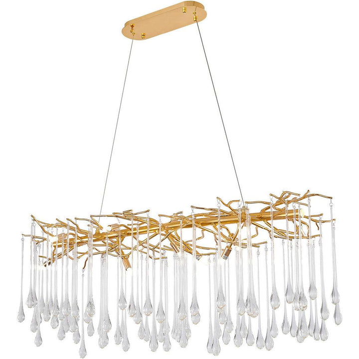 Gold Branch with Clear Glass Drop Linear Chandelier - LV LIGHTING