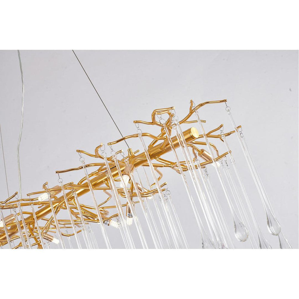 Gold Branch with Clear Glass Drop Linear Chandelier - LV LIGHTING