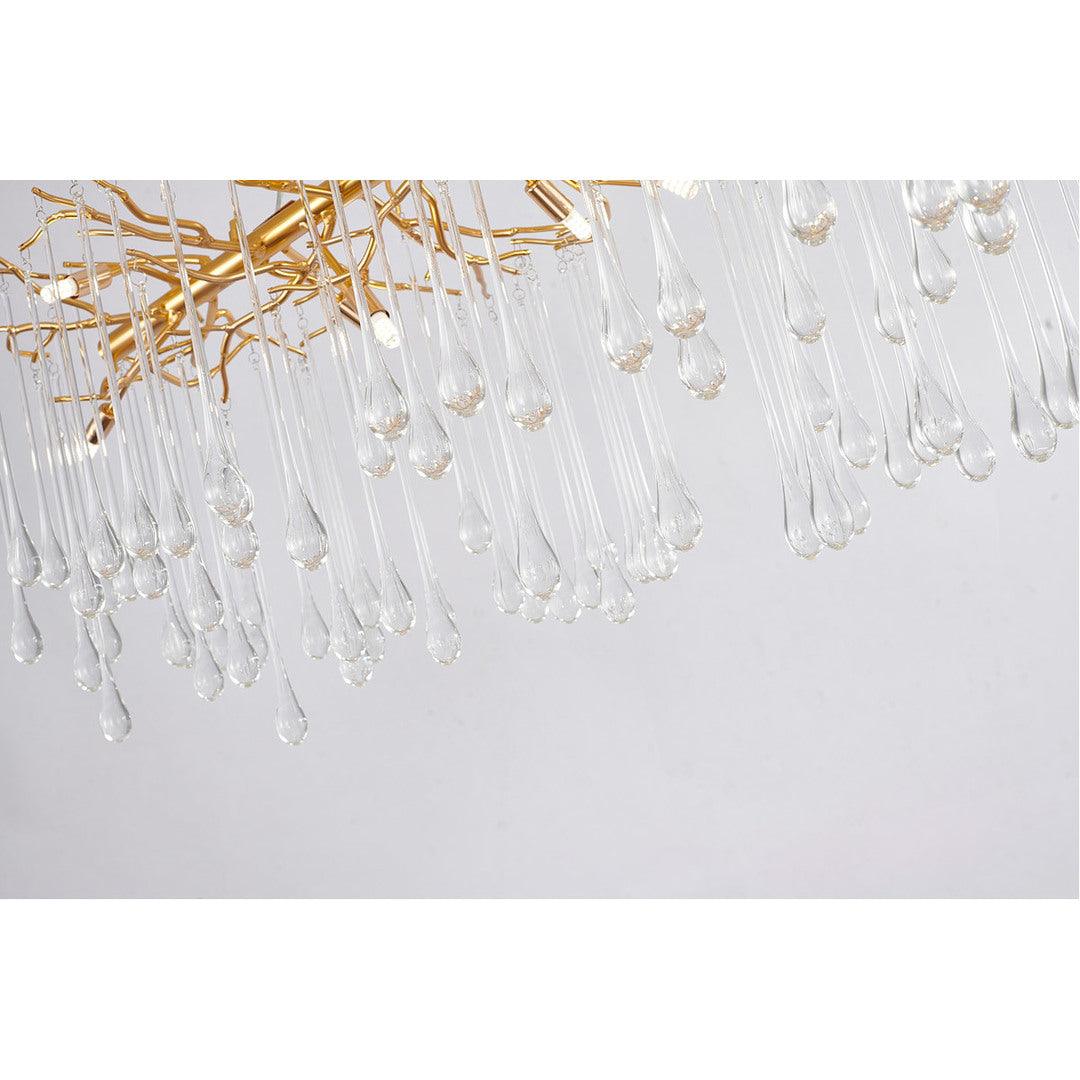Gold Branch with Clear Glass Drop Linear Chandelier - LV LIGHTING