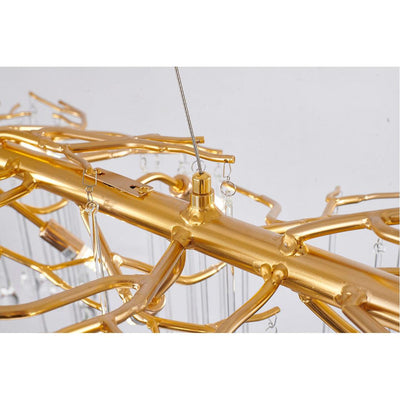 Gold Branch with Clear Glass Drop Linear Chandelier - LV LIGHTING